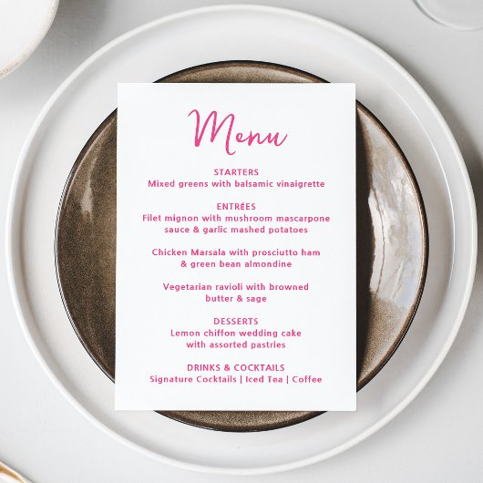 Whimsical Pink Heart Wedding Menükarte