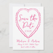 Whimsical Pink Heart Wedding Save The Date (Vorderseite)