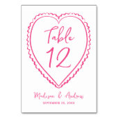 Whimsical Pink Heart Wedding Tischnummer (Vorderseite)