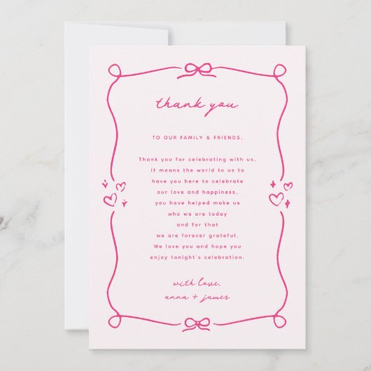 Whimsical Pink Hochzeitsempfang Danke (Vorderseite)
