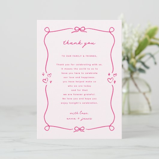 Whimsical Pink Hochzeitsempfang Danke (Stehend Vorderseite)