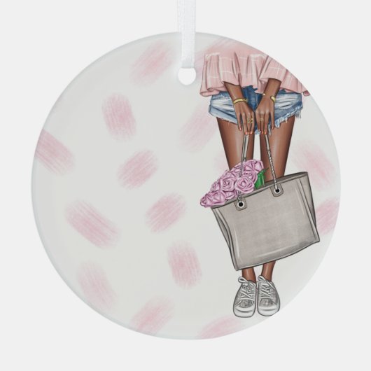 Whimsical Pink Lady Ornament Aus Glas (Rückseite)