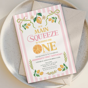 Whimsical Pink Lemon Main Squeeze 1. Geburtstag Einladung