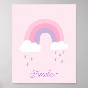 Whimsical Pink Lila Regenbogen Regnerische Wolken  Poster
