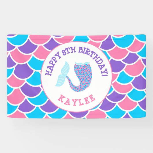Whimsical Pink Lila und Blue Girl Birthday Party Banner (Horizontal)