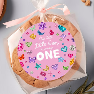 Whimsical Pink Little Gem Geburtstagsaufkleber Runder Aufkleber