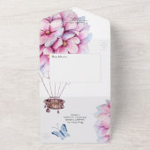 Whimsical Pink Magnolia Bloral Wedding All In One Einladung (Außenbereich)