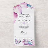 Whimsical Pink Magnolia Bloral Wedding All In One Einladung (Innen Boden)
