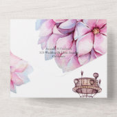 Whimsical Pink Magnolia Bloral Wedding All In One Einladung (Rückseite)