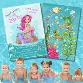 Whimsical Pink Mermaid Girl Summer Pool Party Einladung