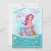 Whimsical Pink Mermaid Girl Summer Pool Party Einladung (Vorderseite)