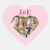 Whimsical Pink Monogramed Heart Foto Collage Herz-Aufkleber (Vorderseite)