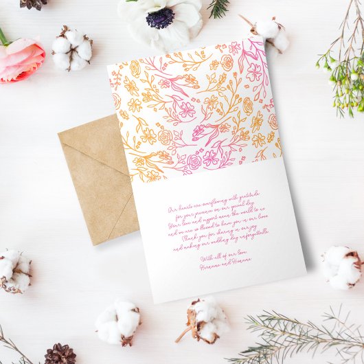 Whimsical Pink Orange Blume Handgezeichnet Dankeskarte