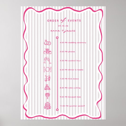 Whimsical Pink Order of Events Timeline Poster (Vorne)