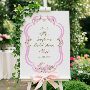 Whimsical Pink Painted Floral Brautparty Zeichen Poster