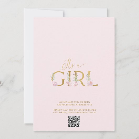 Whimsical Pink Peonies Es ist eine Girl Baby Dusch Einladung (Rückseite)