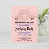Whimsical Pink Pig Geburtstagsparty Einladung (Stehend Vorderseite)
