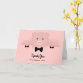 Whimsical Pink Pig in einer Bow-Krawatte Danke Karte (Gelbe Blume)