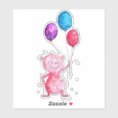 Whimsical Pink Pig mit Balloons Aufkleber (Blatt)