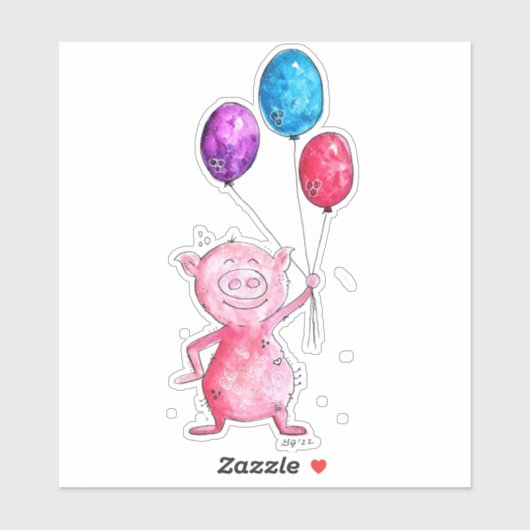 Whimsical Pink Pig mit Balloons Aufkleber (Blatt)