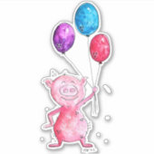 Whimsical Pink Pig mit Balloons Aufkleber (Vorderseite)