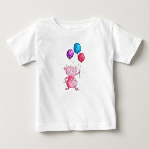 Whimsical Pink Pig mit Balloons Baby T-shirt
