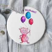 Whimsical Pink Pig mit Balloons Button (Beispiel)