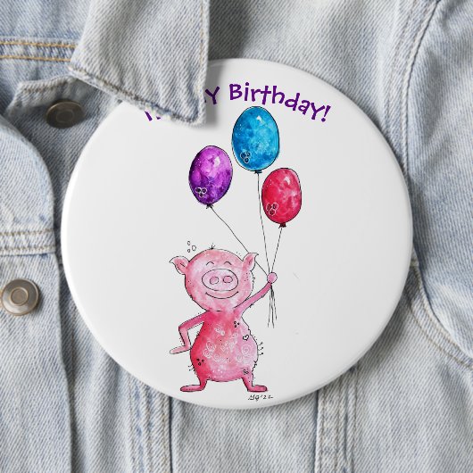 Whimsical Pink Pig mit Balloons Button (Beispiel)