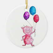 Whimsical Pink Pig mit Balloons Keramik Ornament (Vorne)