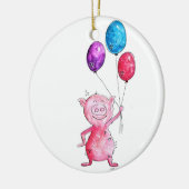 Whimsical Pink Pig mit Balloons Keramik Ornament (Links)