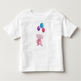 Whimsical Pink Pig mit Balloons Kleinkind T-shirt
