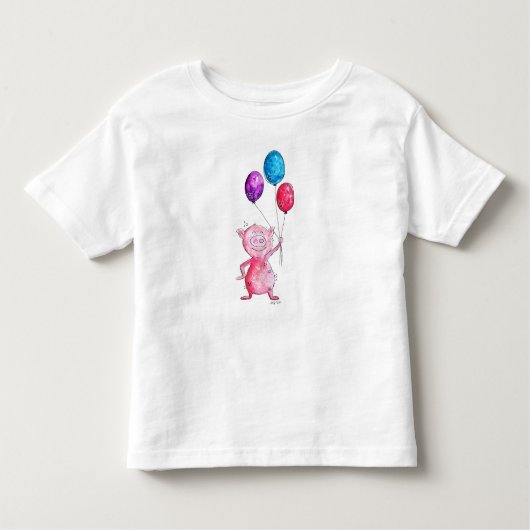 Whimsical Pink Pig mit Balloons Kleinkind T-shirt (Vorderseite)
