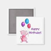 Whimsical Pink Pig mit Balloons Magnet (Vorderseite/Rückseite)