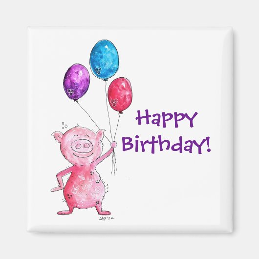Whimsical Pink Pig mit Balloons Magnet (Vorne)