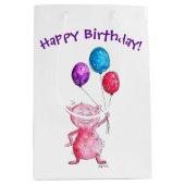 Whimsical Pink Pig mit Balloons Mittlere Geschenktüte (Vorderseite)