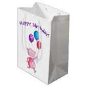 Whimsical Pink Pig mit Balloons Mittlere Geschenktüte (Rückseite Schrägansicht)