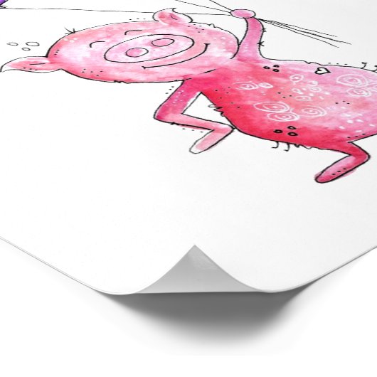 Whimsical Pink Pig mit Balloons Poster (Ecke)
