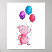 Whimsical Pink Pig mit Balloons Poster (Vorne)