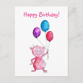 Whimsical Pink Pig mit Balloons Postkarte