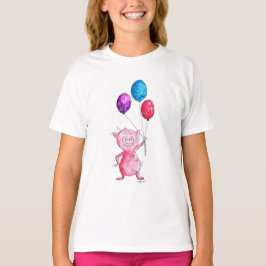 Whimsical Pink Pig mit Balloons T-Shirt