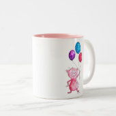 Whimsical Pink Pig mit Balloons Zweifarbige Tasse (VorderseiteRechts)