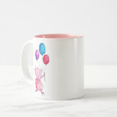Whimsical Pink Pig mit Balloons Zweifarbige Tasse (Vorderseite Links)