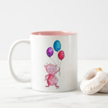 Whimsical Pink Pig mit Balloons