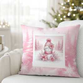 Whimsical Pink Pillow Snowman Pinkmas Forest Kissen