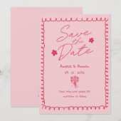 Whimsical Pink Pink Doodle Scribble Termin vormerk Einladung (Vorne/Hinten)