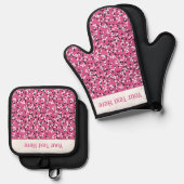 Whimsical Pink Polka Dot Doodles Pattern Ofenhandschuh & Topflappen-Set (Vorderseite/Rückseite)