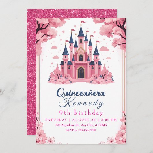 Whimsical Pink Princess Castle Birthday Einladung (Vorne/Hinten)