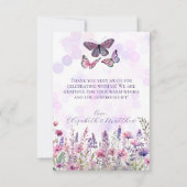 Whimsical Pink Purple Butterflies & Wildflowers Dankeskarte (Rückseite)