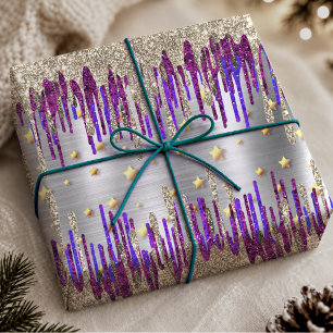 Whimsical Pink Purple Gold Glitter Tropfen Geschenkpapier