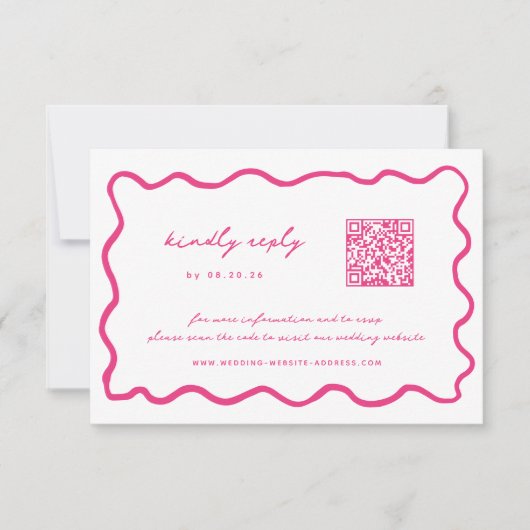 Whimsical Pink QR Code Hochzeit RSVP Karte (Vorderseite)